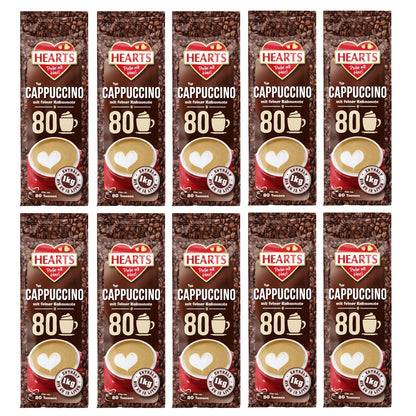 HEARTS Cappuccino Mit Feiner Kakaonote 10 X 1Kg Instant Kaffee Pulver Mit Schoko