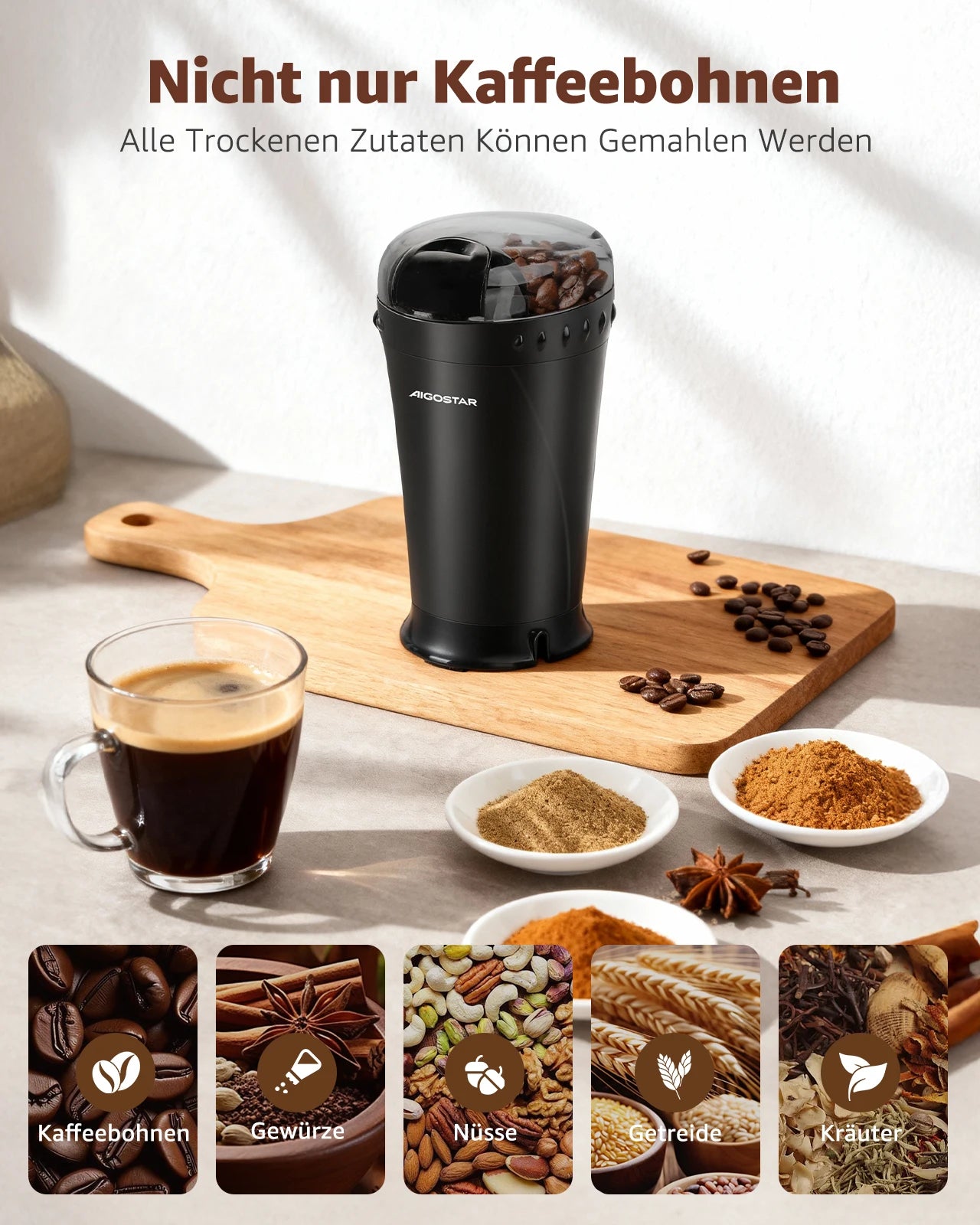 Electric Coffee Grinder Spice Mill Coffee Grinder for Coffee Beans, Grains, Spices and Nuts, Stainless Steel Blade, 60G