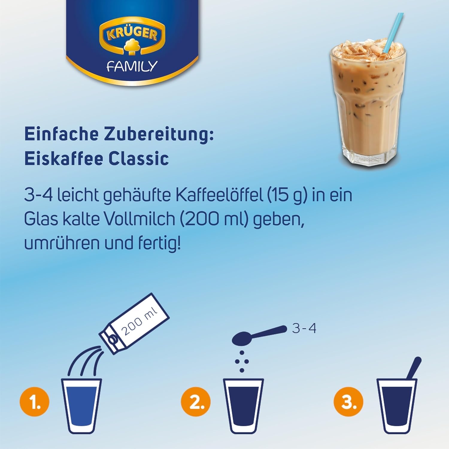 KRÜGER Family Eiskaffee Classic, Instantkaffee Für Eine Eiskalte Erfrischung, 275G Dose