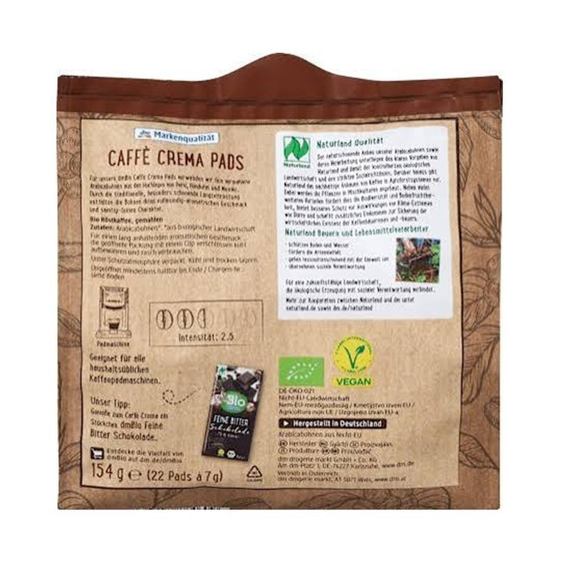 5X 22 Kaffee Pads DM Bio Caffè Crema Pads Aromatisch Aus 100% Arabicabohnen 154G
