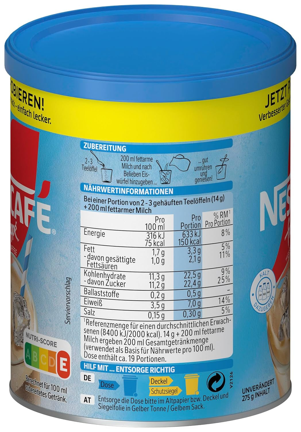 NESCAFÉ Frappé Typ Iced-Coffee, Frappé-Kaffeepulver Mit Instant-Kaffee, Koffeinhaltig, 1Er Pack (1 X 275G)