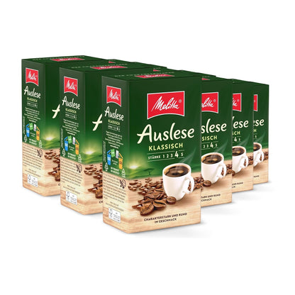 Melitta Auslese Filter-Kaffee 12 X 500G, Gemahlen, Pulver Für Filterkaffeemaschinen, Starke Röstung, Geröstet in Deutschland, Im Tray
