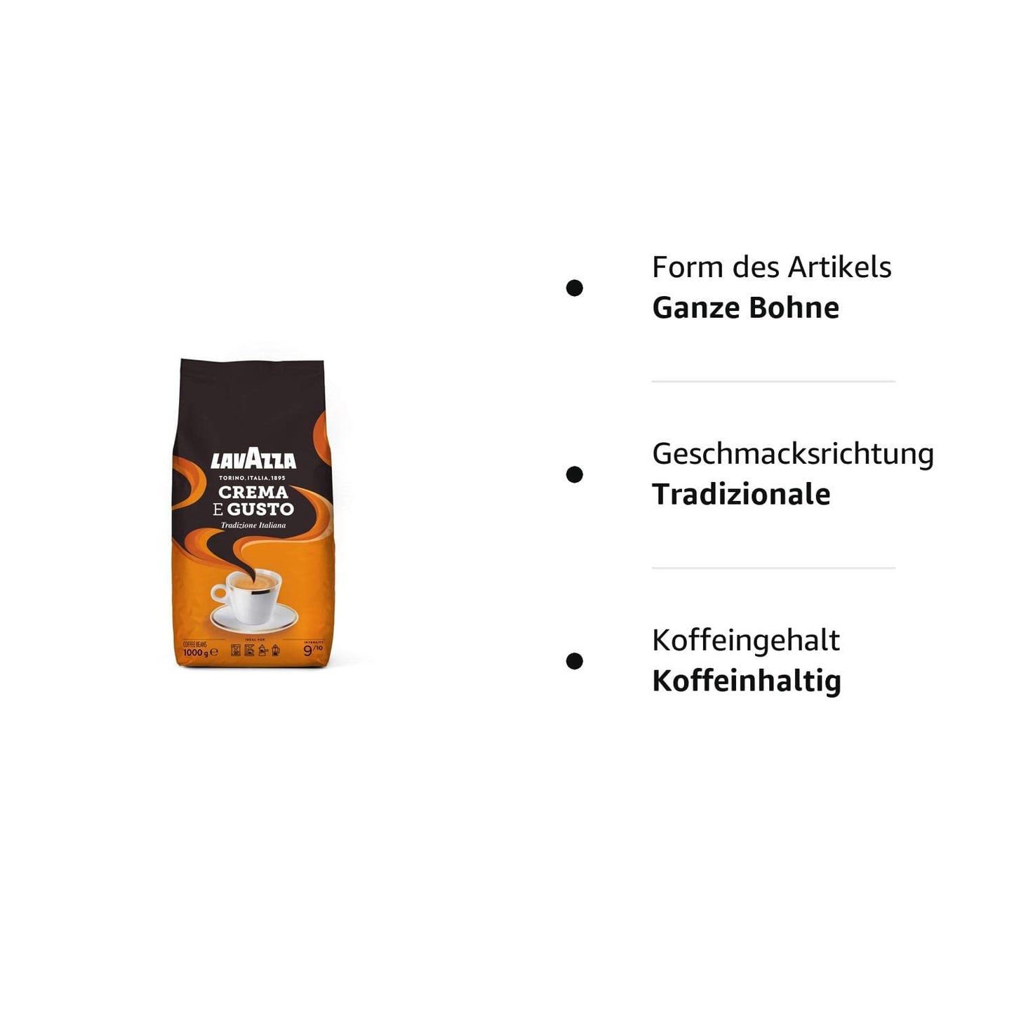 Lavazza, Crema E Gusto Tradizione Italiana, Geröstete Kaffeebohnen, Mit Würzigen Aromatischen Noten, Ideal Für Einen Espresso, Arabica Und Robusta Kaffeebohnen, 1 Kg Packung
