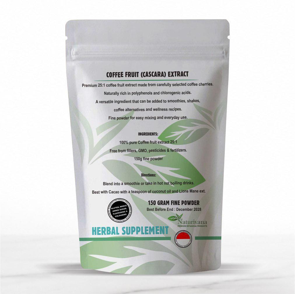 Coffee Fruit Extract Powder 25:1 - Pure Organic Cascara, Coffee Cherry Berry Superfood Wellness, 150G