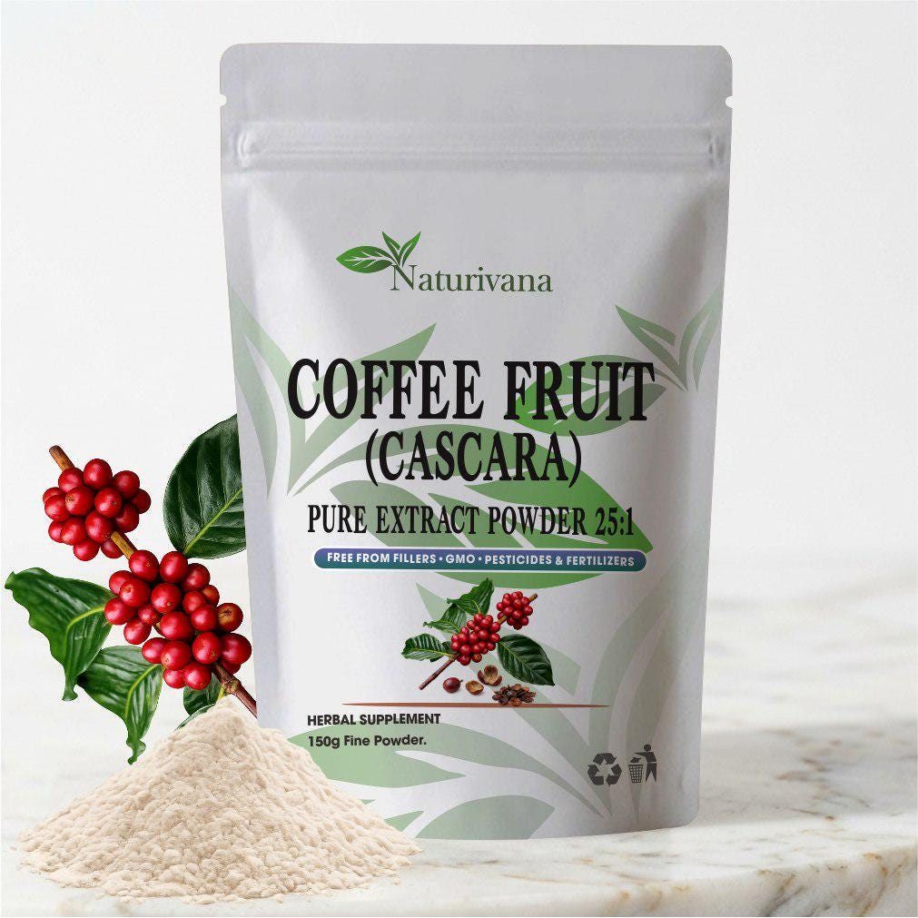 Coffee Fruit Extract Powder 25:1 - Pure Organic Cascara, Coffee Cherry Berry Superfood Wellness, 150G