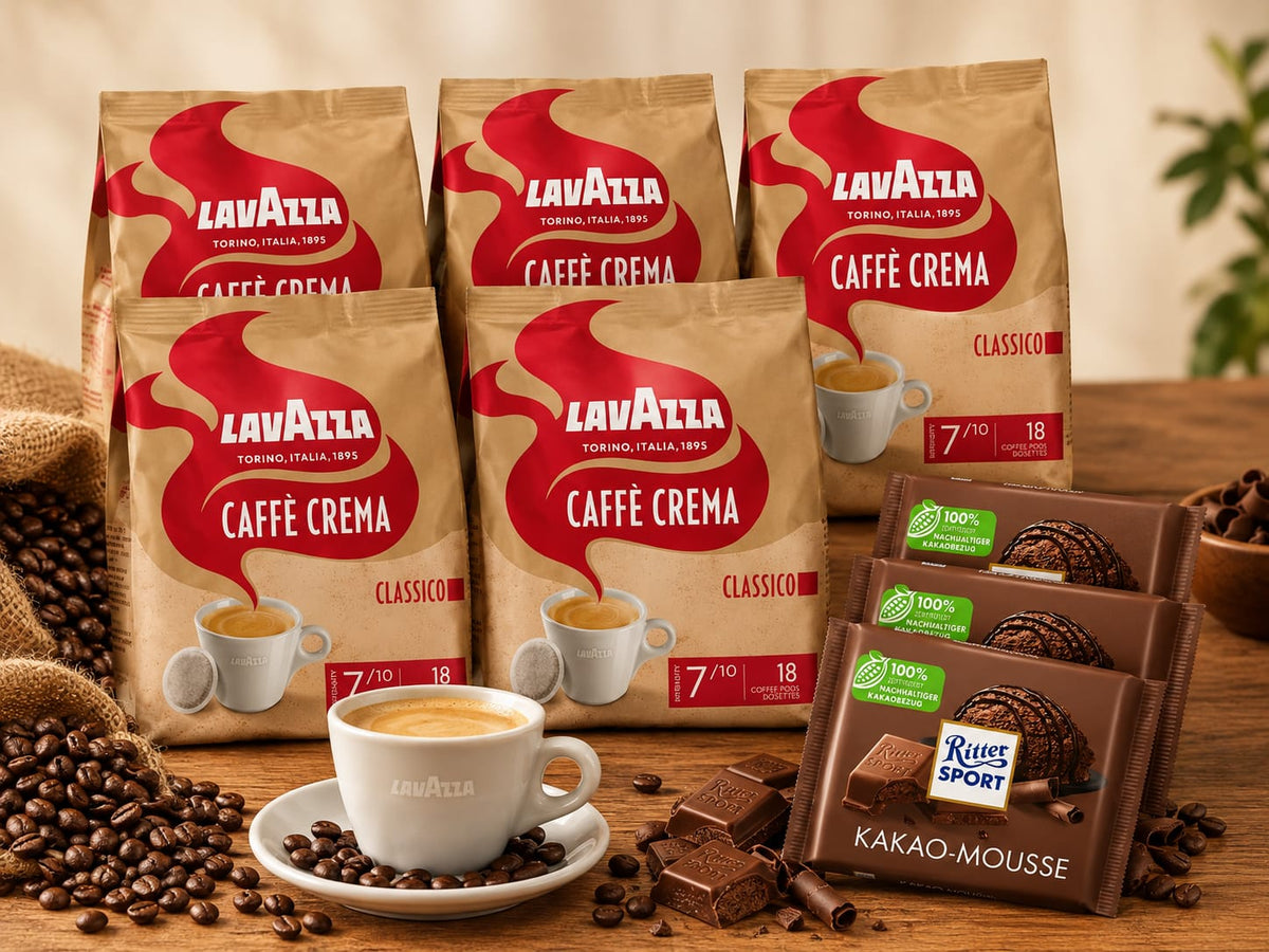 Lavazza Classico 5x 18 Kaffeepads + 3 Schokoladen – Geschenk für Freunde