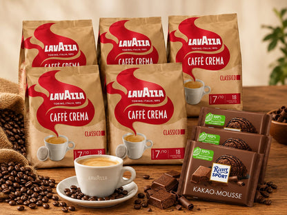 Lavazza Classico 5x 18 Kaffeepads + 3 Schokoladen – Geschenk für Freunde